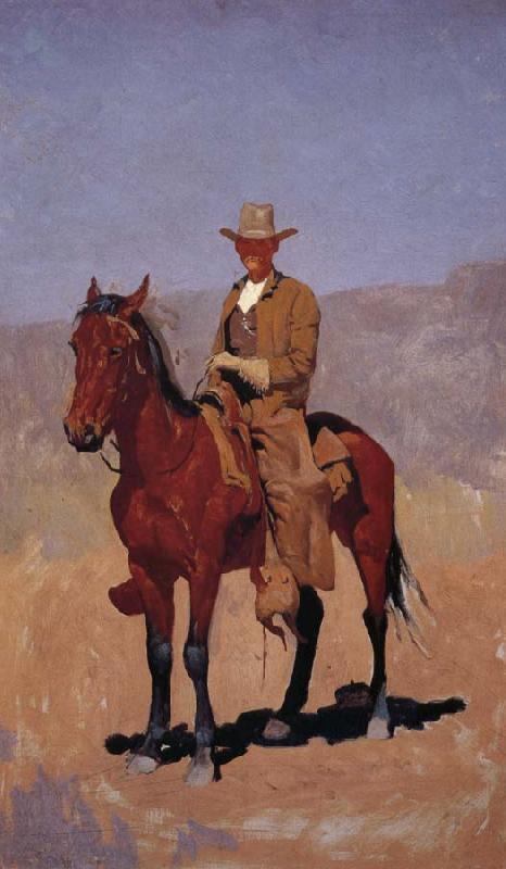 Frederic Remington Mounted Cowboy in Chaps with Bay Horse China oil painting art